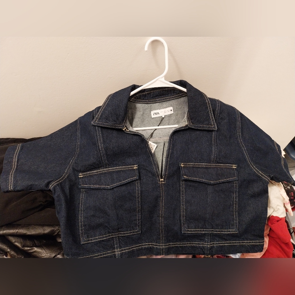 Zara Dark Denim Cropped Jacket